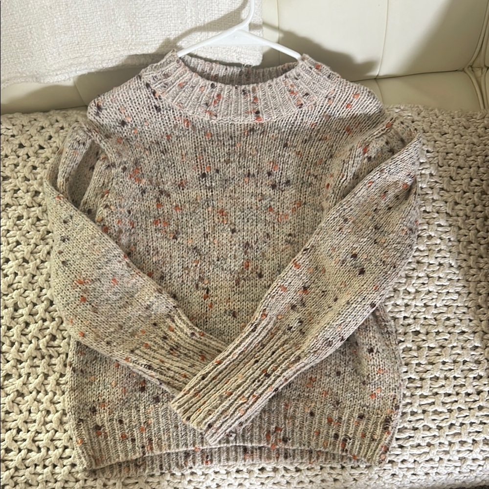 Cream and Orange Cowl Neck Sweater with Chunky Knit